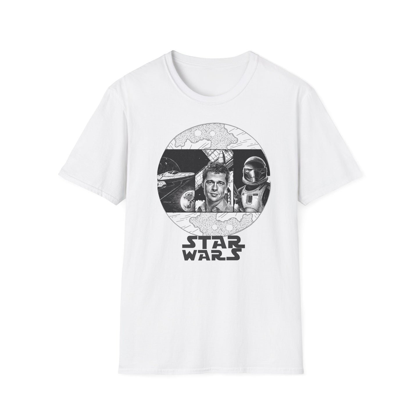 🌌 Star Wars Unisex Softstyle T-Shirt With Your Photo - Black and White Inked Design 🖤✨