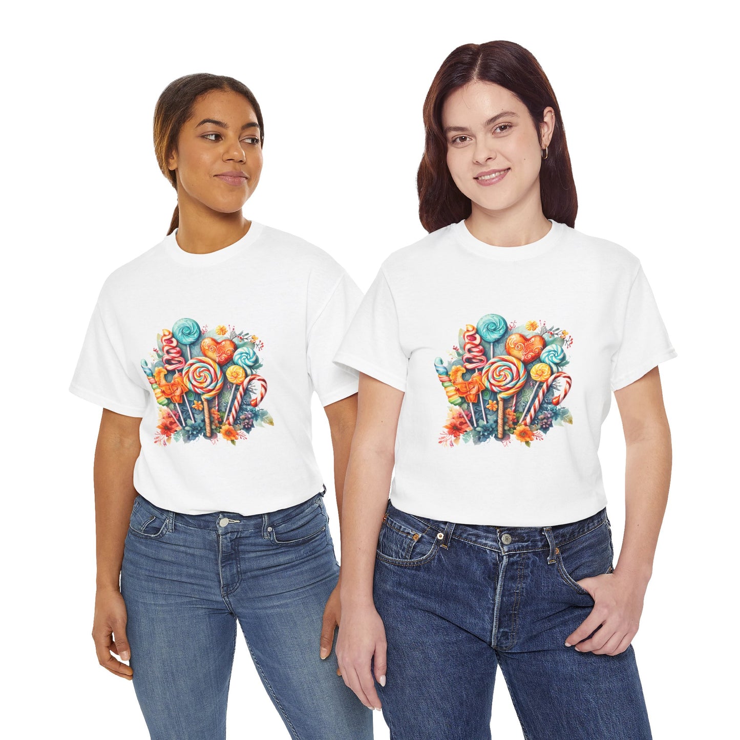 🍬 Watercolor Sweet Candies Unisex Heavy Cotton Tee Short Sleeve Shirt 🎨✨