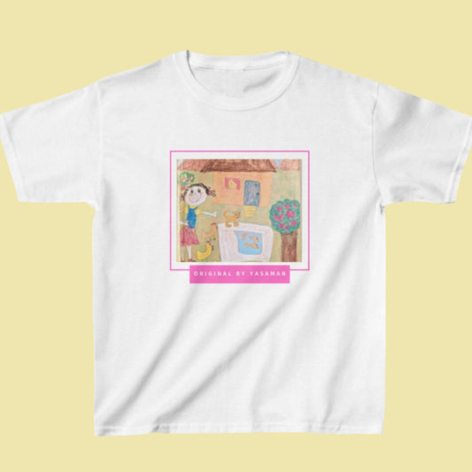 🎨 Your Child's Paint on Their Shirt - Customized with Name in Pink Frame 🖌️👚