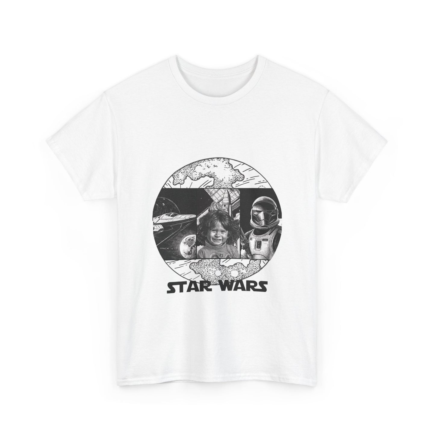 Personalized Star Wars Unisex Kids Shirt with Custom Photo - Black & White Inked Design