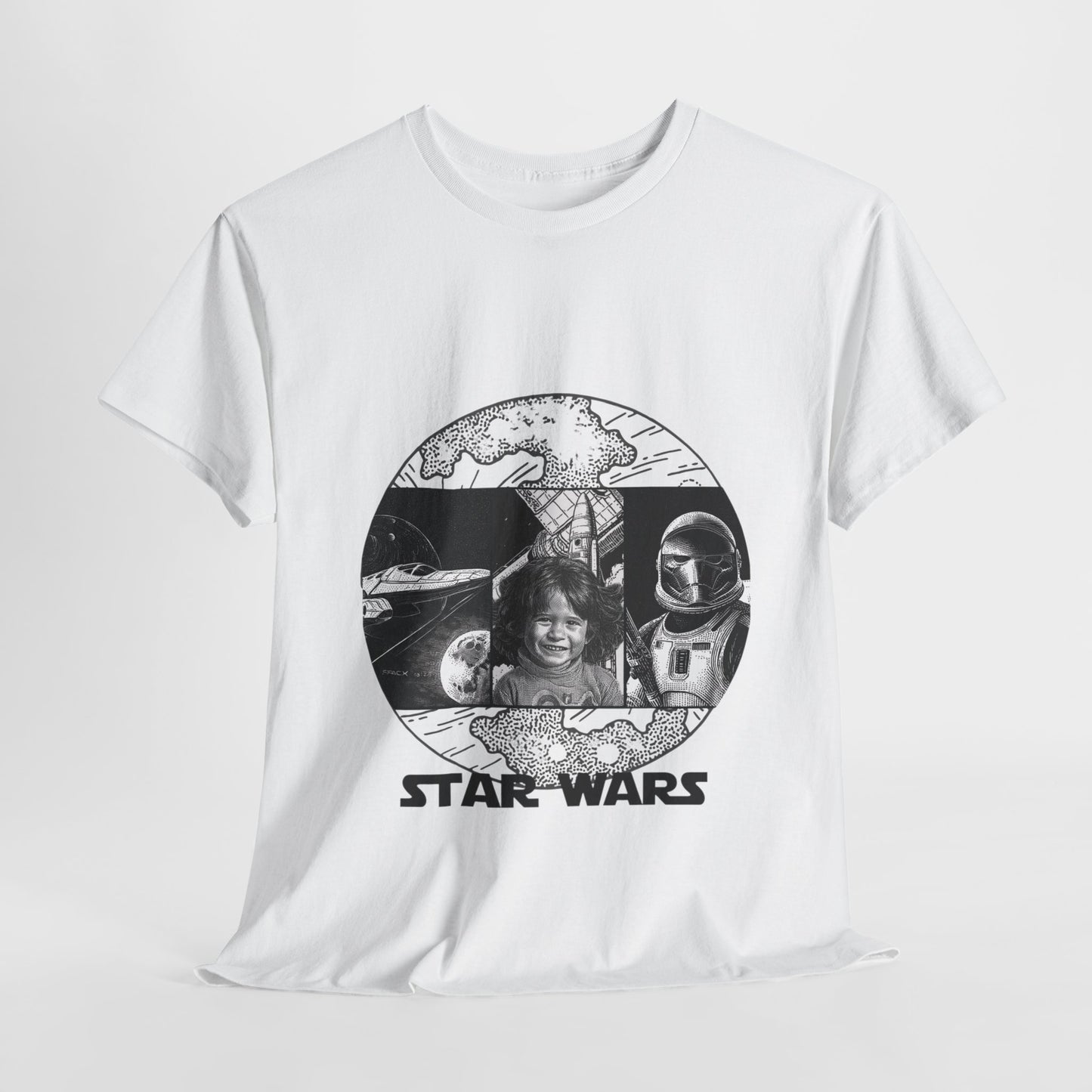 Personalized Star Wars Unisex Kids Shirt with Custom Photo - Black & White Inked Design