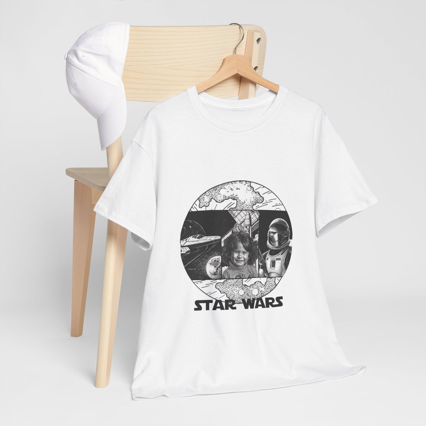 Personalized Star Wars Unisex Kids Shirt with Custom Photo - Black & White Inked Design