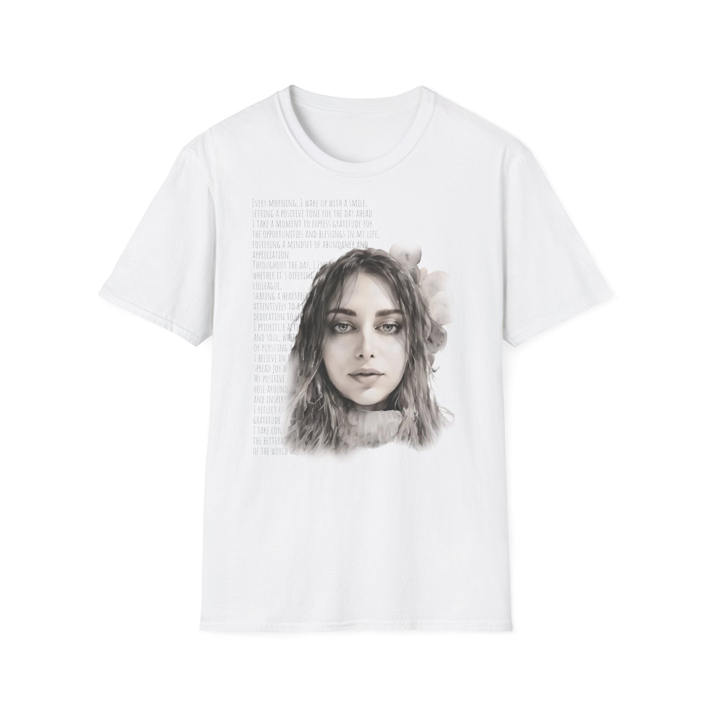 🎨 Personalisiertes Kurzarm-T-Shirt: Monochromes Aquarellporträt mit positiven Aussagen 🖼️