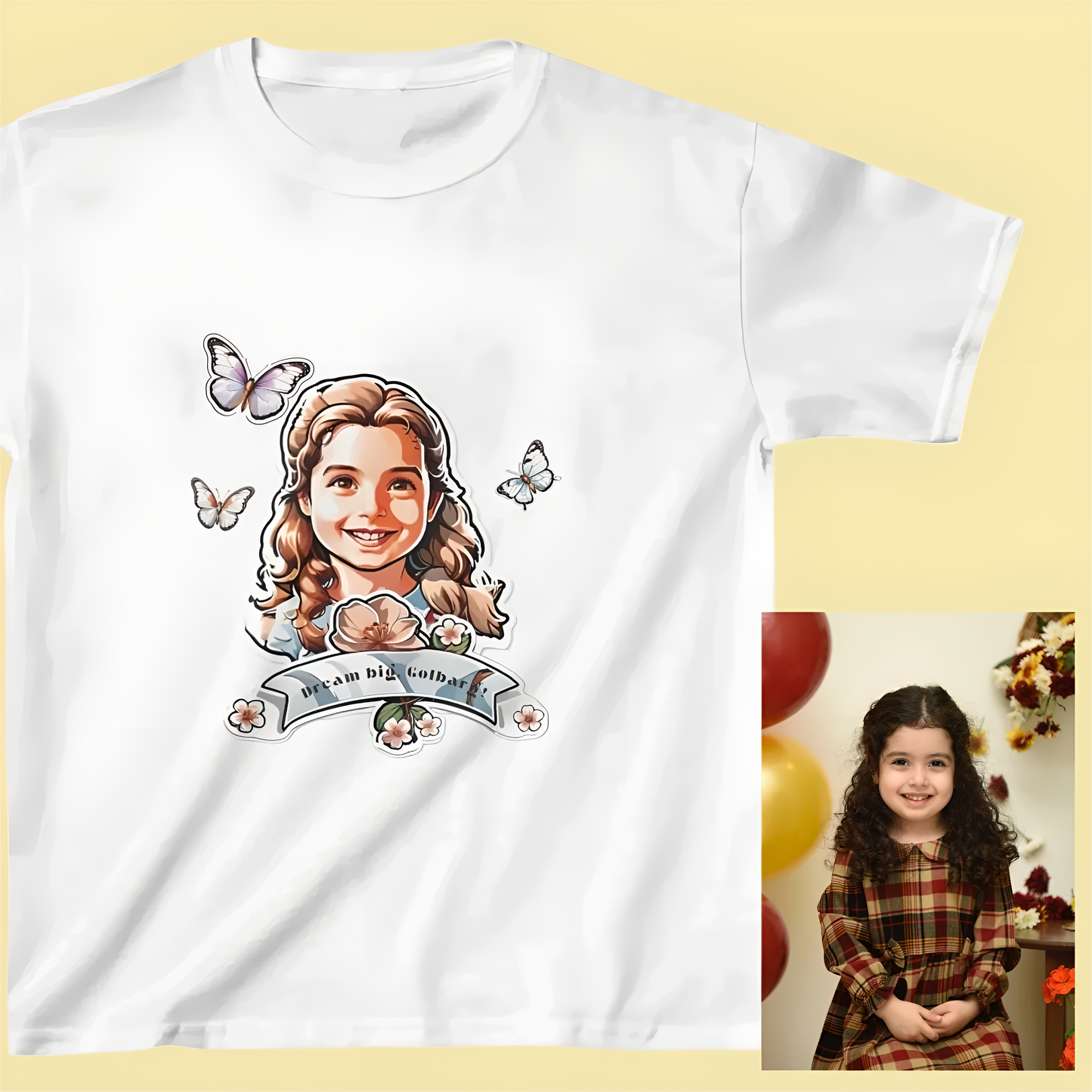 👧 Personalized Girls Shirt For Kids - With Their Photo and Name in Sticker Collage Style 📷✨