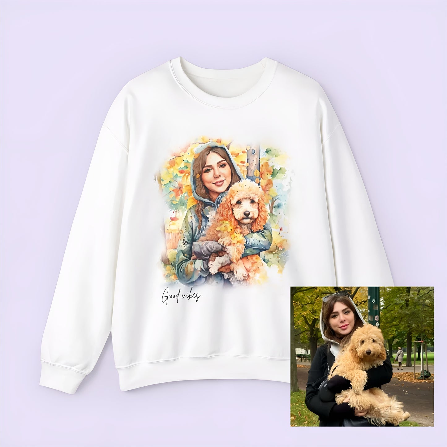 Personalized Unisex Sweatshirt with Your Photo and Text in Watercolor Style