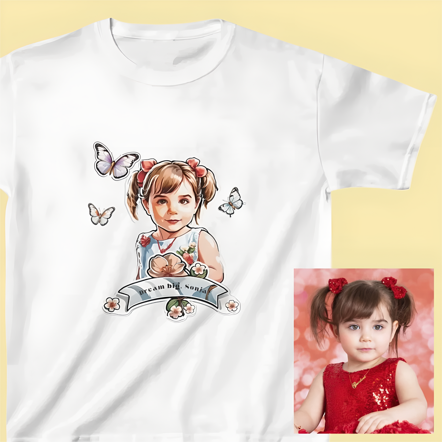 👧 Personalized Girls Shirt For Kids - With Their Photo and Name in Sticker Collage Style 📷✨