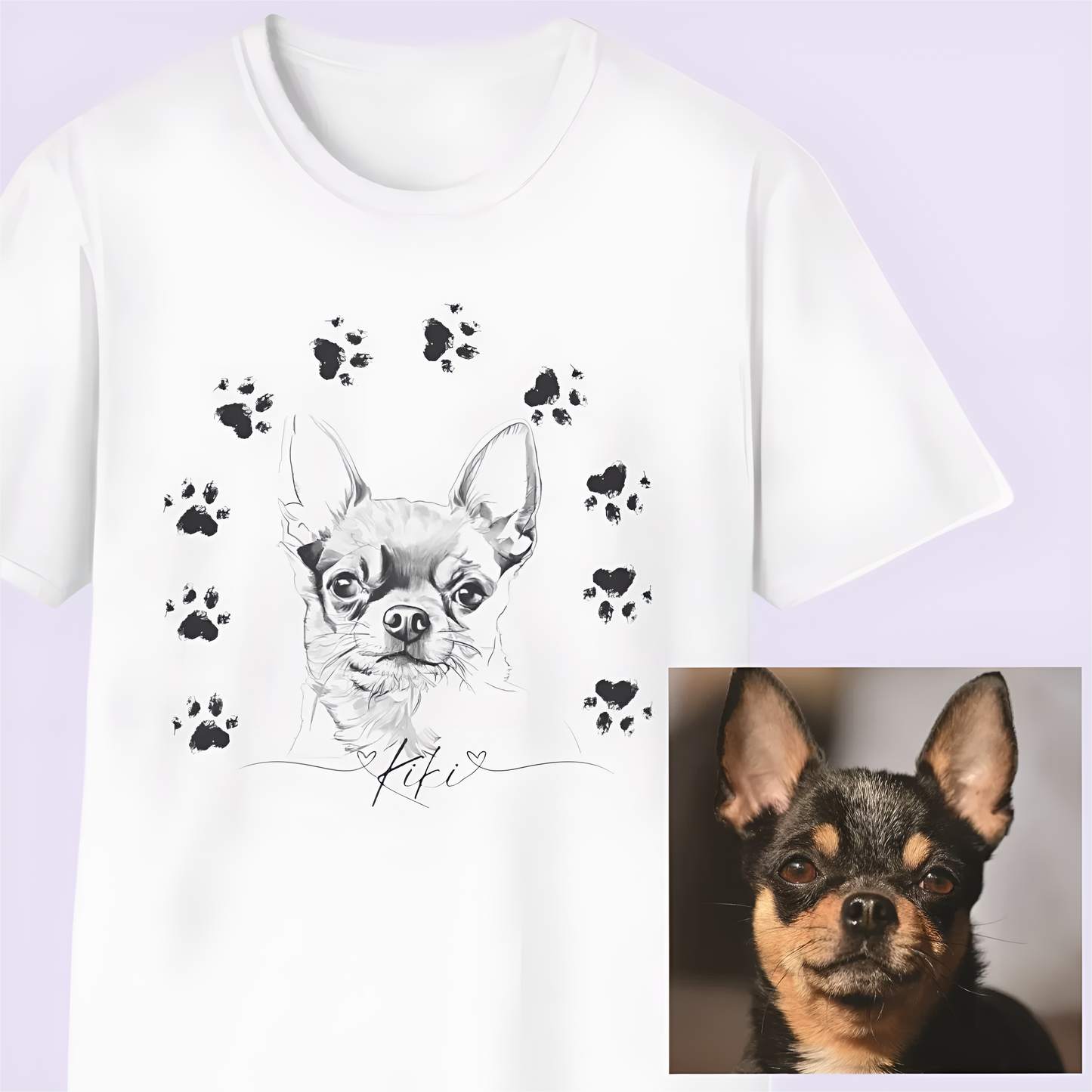 🐾 Personalized Unisex Soft-style T-shirt - Sketch Style With Your Pet's Photo and Name 🎨🐶🐱