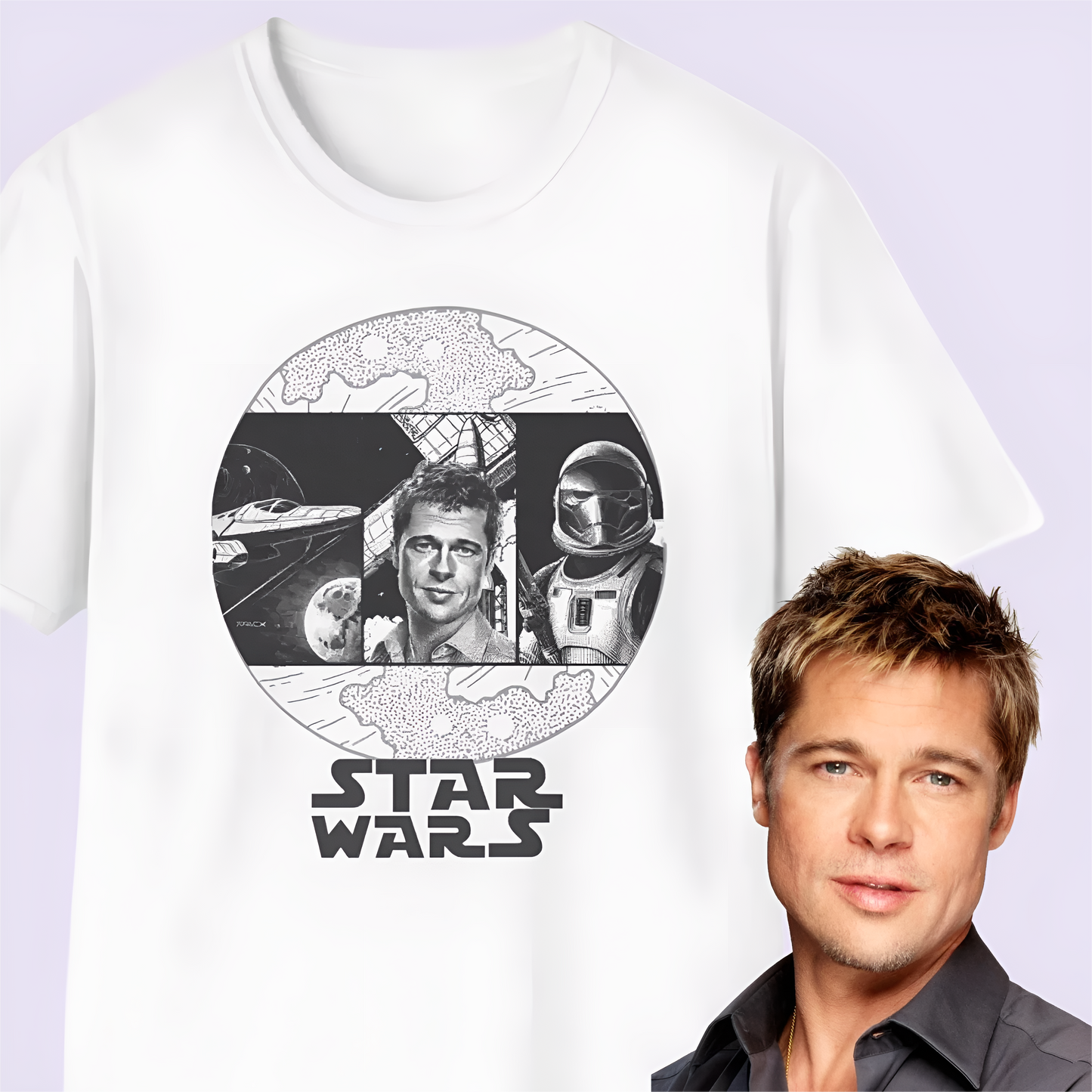 🌌 Star Wars Unisex Softstyle T-Shirt With Your Photo - Black and White Inked Design 🖤✨