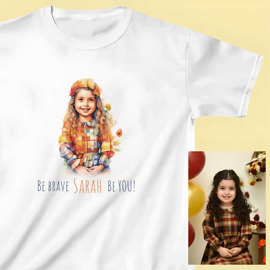 Personalized Unisex Water Color Shirt For Kids - With Their Photo and Name