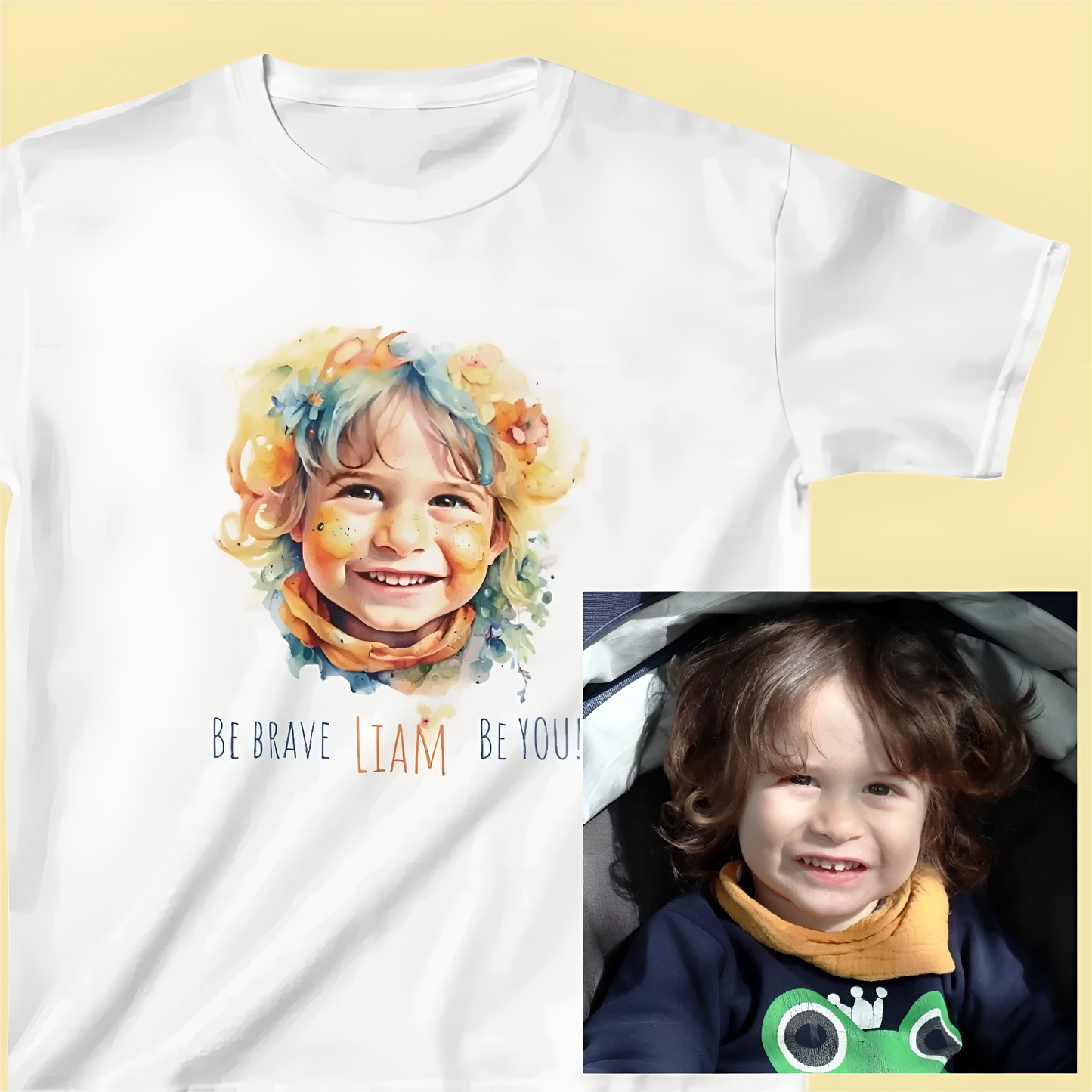 Personalized Unisex Water Color Shirt For Kids - With Their Photo and Name