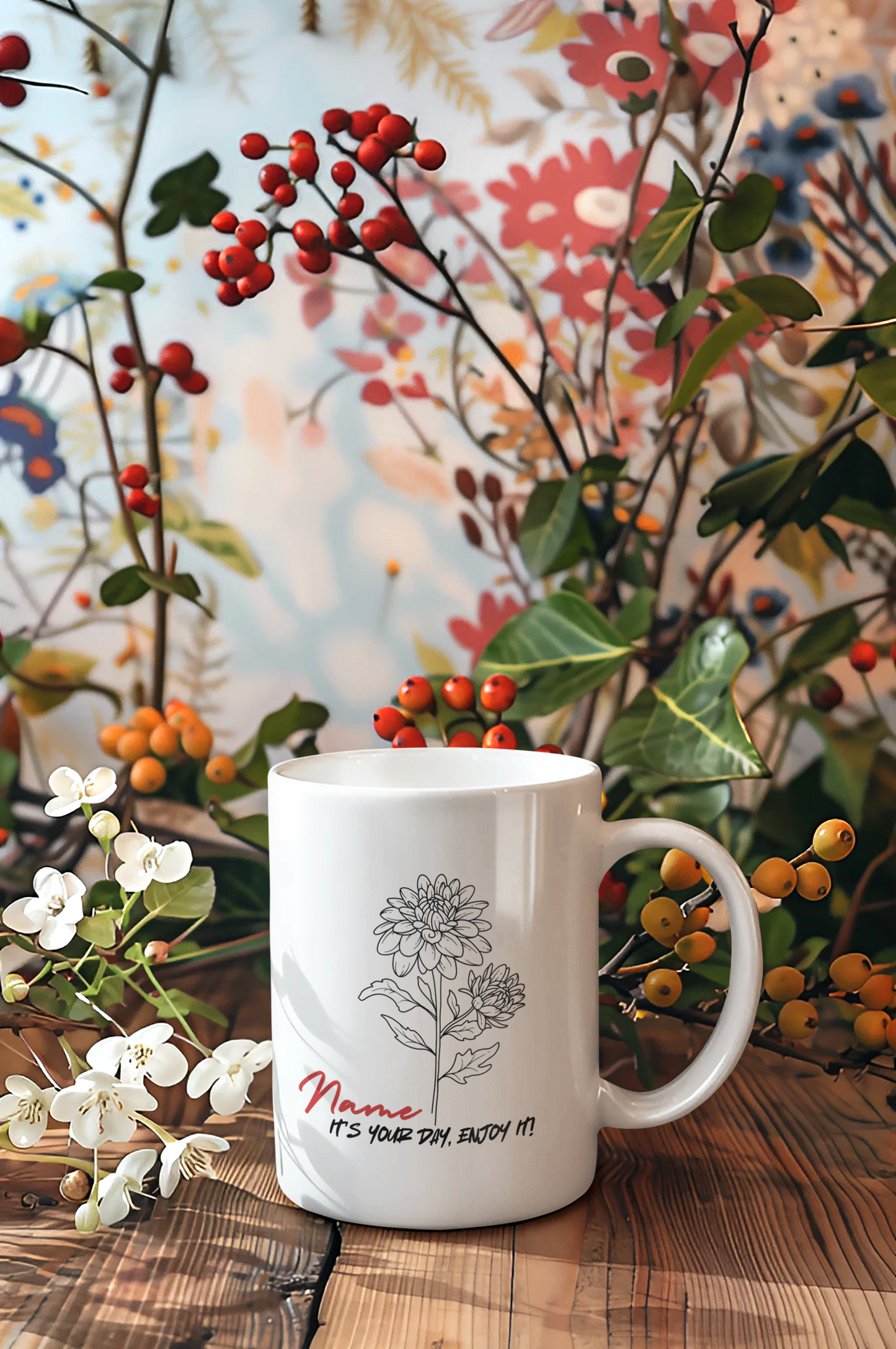 🎉 Happy Birthday Mug - Personalized with Name, Note, and Birth Month Flower 🌸🎂