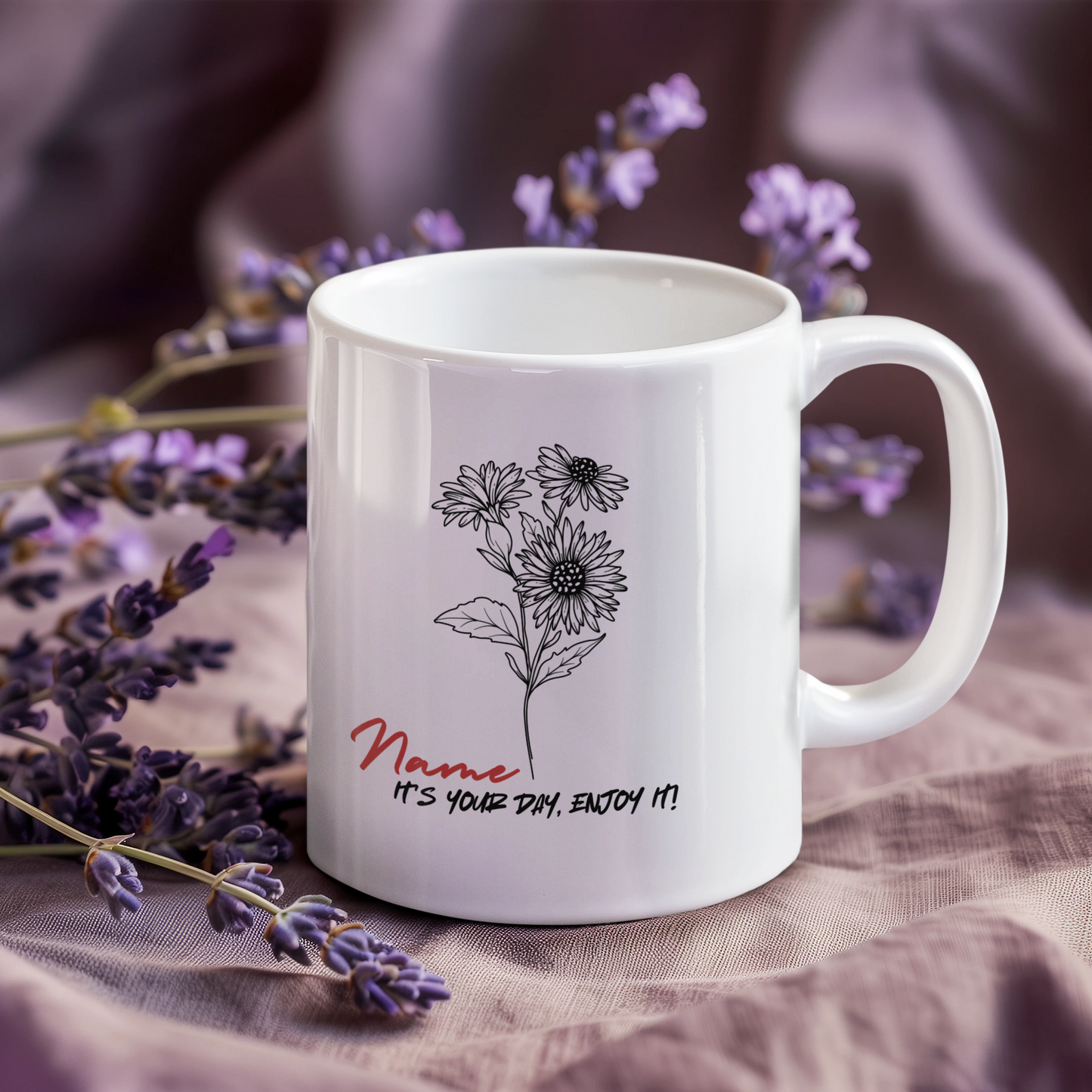 🎉 Happy Birthday Mug - Personalized with Name, Note, and Birth Month Flower 🌸🎂