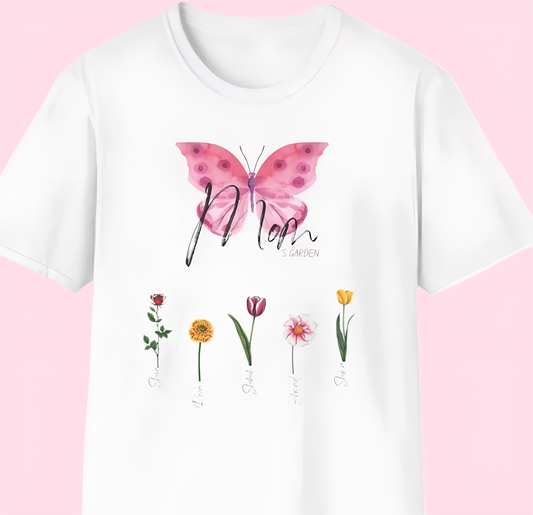 🦋 Mother's Day T-Shirt: Customized with Children's Names - Up to 5 Names 🌸