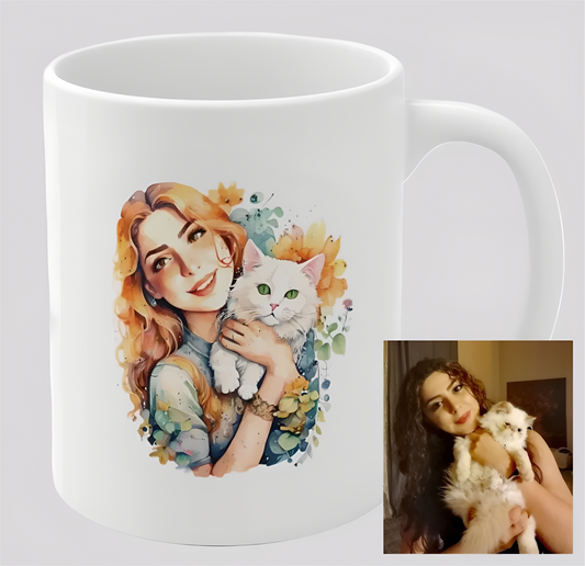 🎨 Watercolor Mug Customized with Your Photo ☕💕