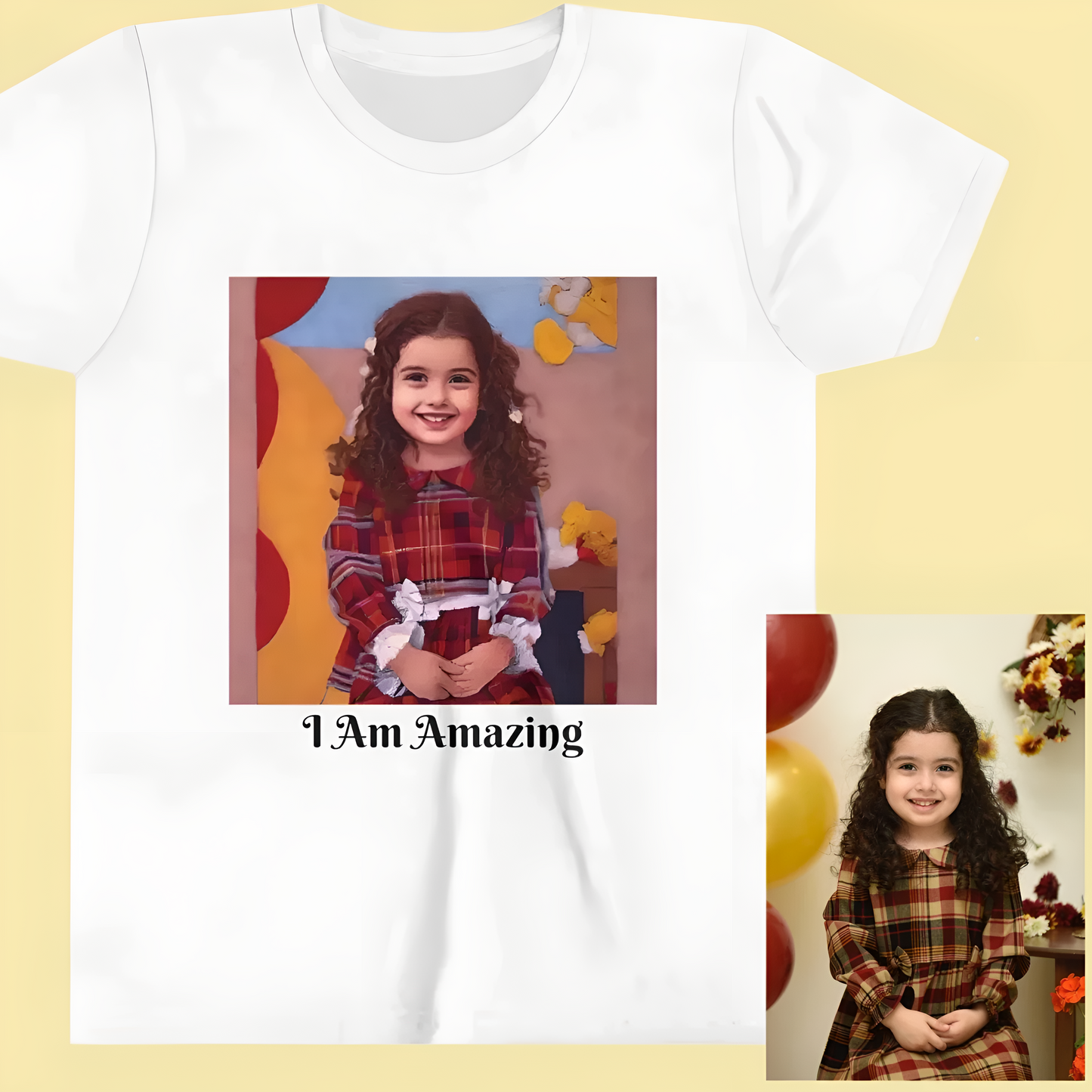 🎨 Kids' Shirt - Your Child's Photo into Wearable Art - Customized with Photo and Name in Yarn Style 🧶👕